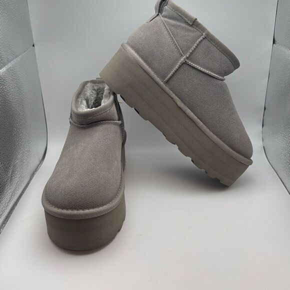 CUSHIONAIRE Hippy Women’s Platform Ankle Boots – Genuine Suede, Faux Fur Lining - Picture 6 of 7